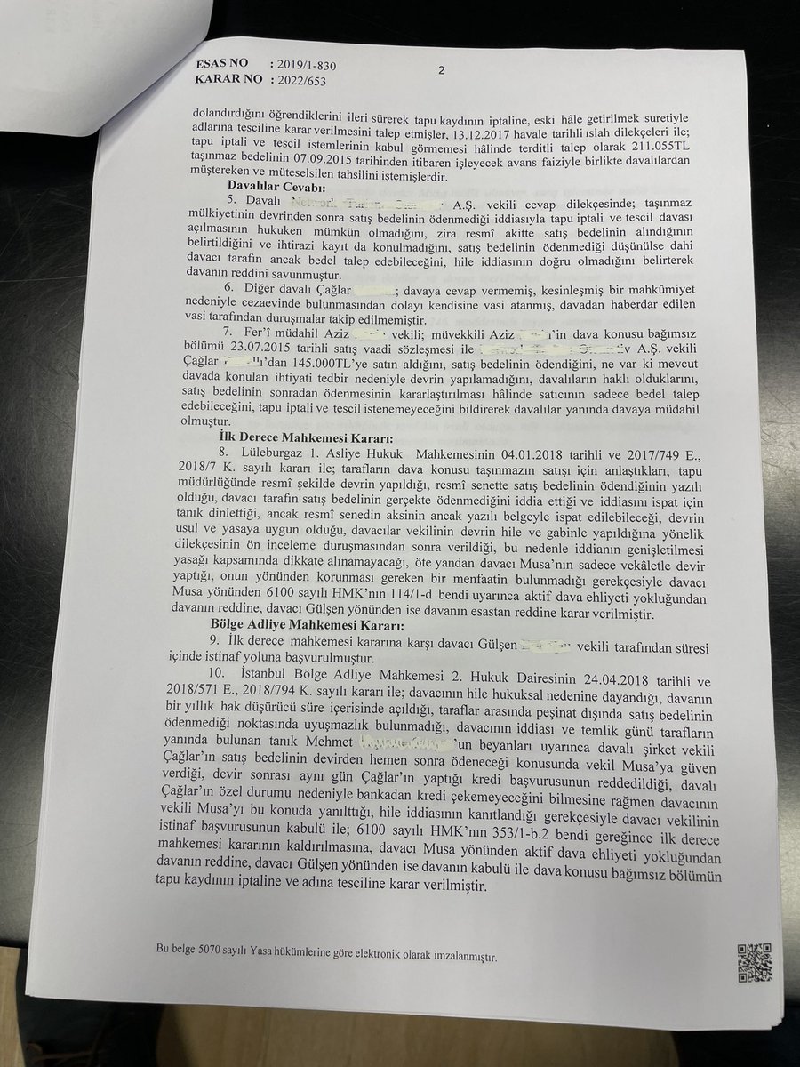 av_cesimparlak's tweet photo. “..Tapu bedelinin imzadan sonra ödeneceğinin sözlü taahhüdü/kalan tutarın ödenmemesi/hile/tapu iptal tescil davasının kabulünün gerektiği..”

Yargıtay HGK 
2022/653 K.
Tarihi:17.05.2022 
(Okunması önemle tavsiye edilir) https://t.co/7r0EDhFcyJ