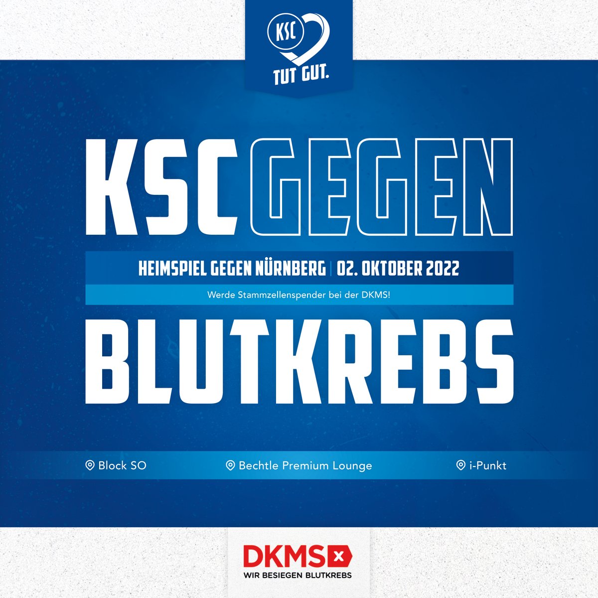 KarlsruherSC's tweet photo. "Gemeinsam Blutkrebs ins Aus kicken!" – Am Sonntag starten wir gemeinsam mit @DKMS_de eine Typisierungsaktion im BBBank Wildpark. In weniger als 5 Minuten seid ihr registriert und habt damit die Chance, Leben zu retten 👉🏼 https://t.co/56NaYGGfuU

#KSCmeineHeimat #KSCFCN https://t.co/dgbyjLpzxp