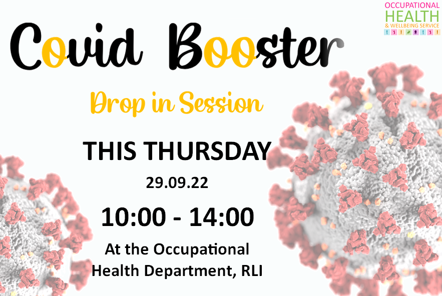 UHMBT_OccHealth's tweet photo. For our @UHMBT colleagues 😀 Covid Boosters 💉drop in session this Thursday at RLI, 10:00 - 14:00 https://t.co/v54XOSmOqs