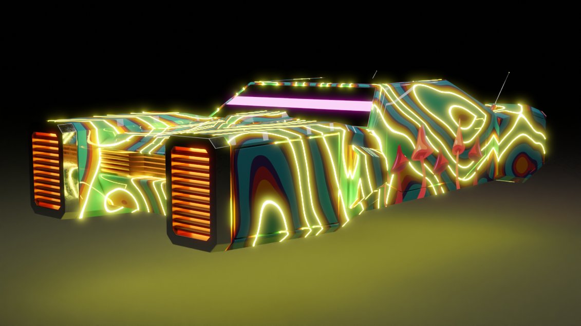 LostParadigms's tweet photo. Today's #CyberBrokers vehicle is dedicated to all the Trippers out there🍄

Take a journey through space and time in this psychedelic Luxe Sedan 👀

One of many vehicles imagined in @CyberBrokers_ lore to be featured in the #LostParadigm banners🏎️

#nft #NFTProject #3dart https://t.co/b4ZdLHg6IH