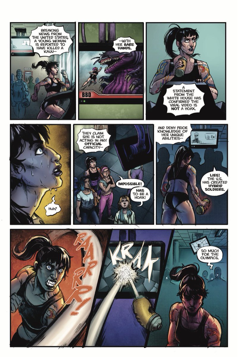 Only 5 days until STOMPED 4 goes live!
Here are pages from issue 3, drawn by Hugo Feal-Permuy @TNerocrane about an Olympic long jumper who attempts a rescue during a #kaiju attack.
Follow the Kickstarter prelaunch link below.