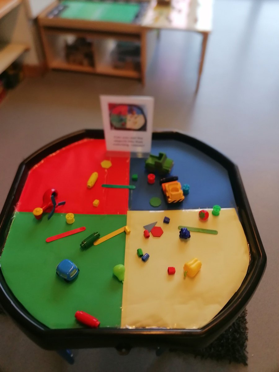 MissSharrard's tweet image. Some of the table tops in nursery this week. Two based on our story this week Lulu's first day,  one about sizes and one about colours. @winston_way @
