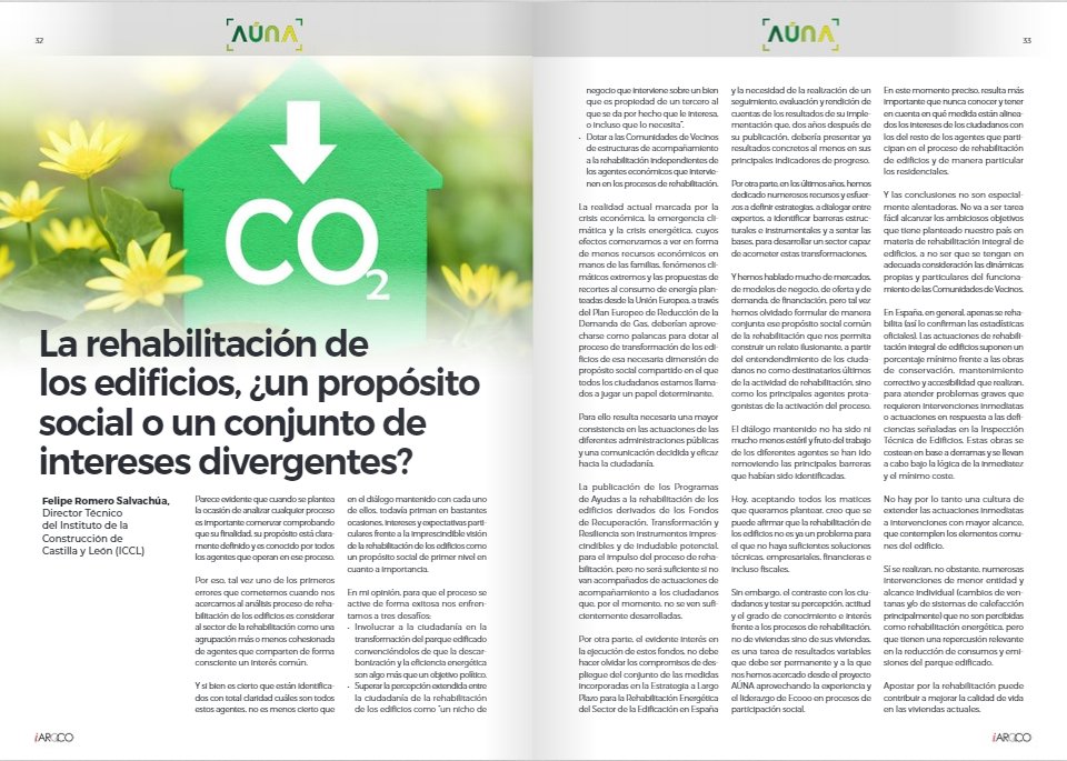 #AUNAFORUM: En este número de @in_construccion nuestros socios de <a href="/_ICCL_/">ICCL</a> <a href="/FelipeICCL/">Felipe ICCL</a> abordan la perspectiva desde donde se encara la #rehabilitacion de edificios
interempresas.net/Flipbooks/AQ/2… 

<a href="/GBCEs/">Green Building Council España</a> <a href="/Afi_es/">Afi</a> <a href="/GreenwardP/">GreenwardPartners</a> <a href="/UCIHipotecas/">UCI, Unión de Créditos Inmobiliarios</a> <a href="/Cohispania/">CoHispania</a> <a href="/Ecooo_/">ECOOO (Cuenta inactiva: ahora en BLUESKY)</a> <a href="/AGENEXORG/">Consorcio Agencia Extremeña de la Energía (AGENEX)</a> <a href="/ClusterAeice/">AEICE Clúster de Hábitat Eficiente</a>
