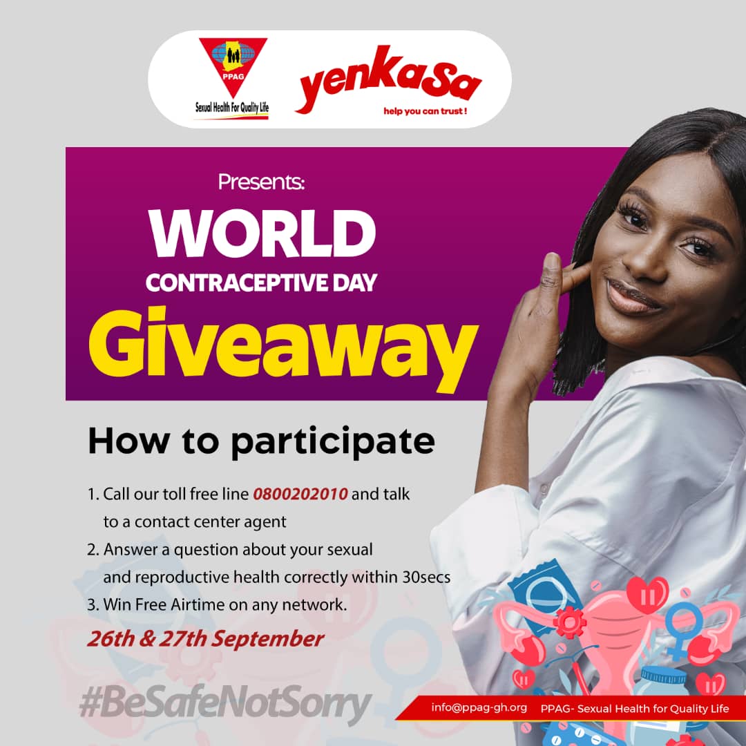 PPAGGhana's tweet photo. Sooo many give aways today Monday 26th and tomorrow Tuesday 27th of September when you call our @YenkasaGh Contact Center and correctly answer a question on your sexual and reproductive health.
Your mind dey? 
Call Toll free 0800 2020 10, now.
#helpyoucantrust
#yenkasa https://t.co/W12d3BGStt