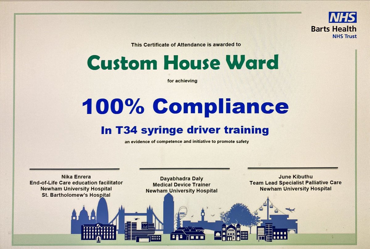 Custom House ward of NUH awarded with certificate for achieving 100% compliance in T34 syringe driver training. Matching chocolates incentive as well 🥰 P.S. the certificate given was signed 😅