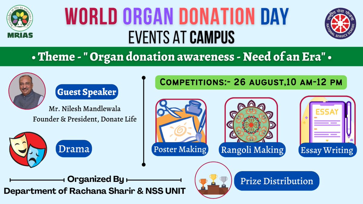 mriasofficial's tweet photo. On the account of World Organ Donation Day, Rachana Sharir Department of MRIAS had organised various events to spread awareness on importance of organ donation.

#MRIAS
#worldorgandonationday22 https://t.co/ppYKO6Wz0i