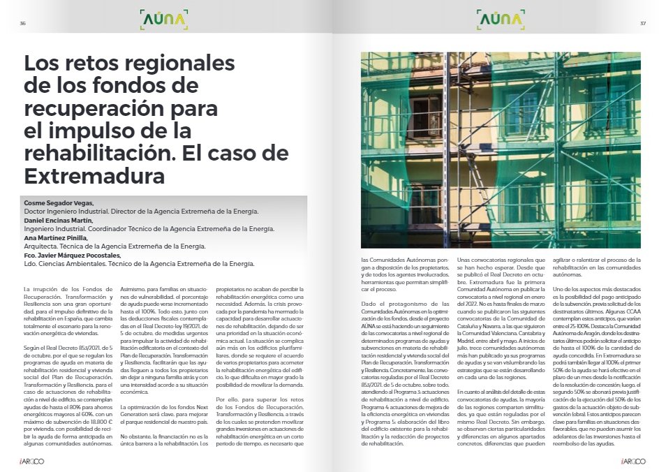 #AUNAFORUM: En clave regional, nuestros partners <a href="/AGENEXORG/">Consorcio Agencia Extremeña de la Energía (AGENEX)</a> firman este artículo para @in_construccion abordando la gestión de los fondos de recuperación:
interempresas.net/Flipbooks/AQ/2…
<a href="/GBCEs/">Green Building Council España</a> <a href="/Afi_es/">Afi</a> <a href="/GreenwardP/">GreenwardPartners</a> <a href="/UCIHipotecas/">UCI, Unión de Créditos Inmobiliarios</a> <a href="/Cohispania/">CoHispania</a> <a href="/Ecooo_/">ECOOO (Cuenta inactiva: ahora en BLUESKY)</a> <a href="/_ICCL_/">ICCL</a> <a href="/ClusterAeice/">AEICE Clúster de Hábitat Eficiente</a>