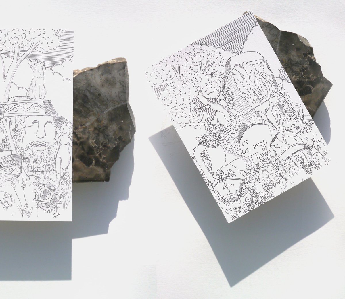 gsardin's tweet photo. Vues Choisies de Jublains Antique est un ensemble de 6 illustrations pour La Nuit Blanche Mayenne. Ici point de marbre pallatin, de Néron ou de sarcophage d’illustrustre famille, ici des ex-votos,des plats pour le gruau,  des fragments d’architecture quotidienne #guillaumesardin https://t.co/1Si05xtNSV