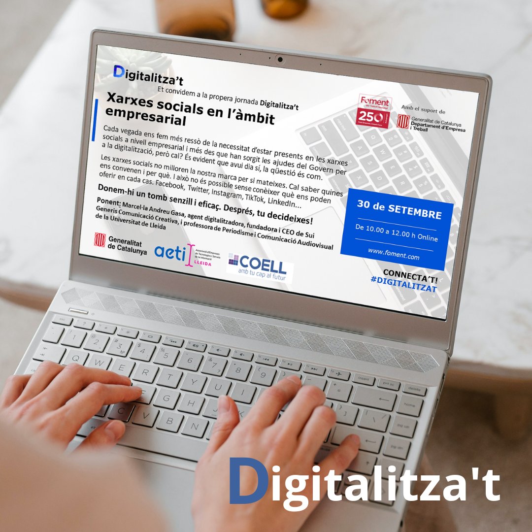 coell_org's tweet photo. Ep!! Aquest divendres dia 30 de setembre #savethedate💥. Et proposem assistir a la xerrada sobre les xarxes socials en l’àmbit empresarial.
Inscriu–te en aquesta jornada i fes créixer el teu negoci! T’hi esperem!!😜
#coell #coell_lleida #coell_jornades #digitalitzat https://t.co/dXk73tqmJW