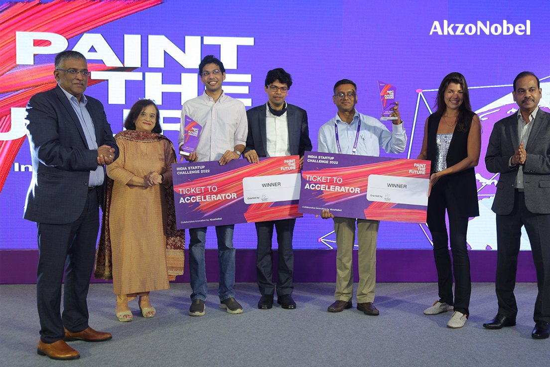 Congratulations to the incredible startups that won <a href="/AkzoNobel/">AkzoNobel</a>'s <a href="/letspaintfuture/">Paint The Future</a> India startup challenge: HyperReality Technologies and Fluid AI. Their solutions to enhance consumers’ digital experience have joined their accelerator. Read more: akzo.no/PTF-India-Winn…