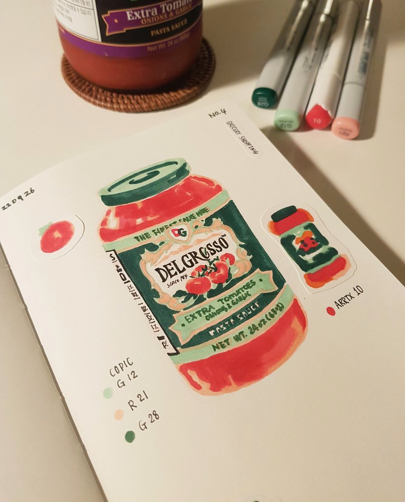 l_tehi's tweet photo. 100일 마카 그림일기 프로젝트 4번째 그림 4/100

4개의 마카로 만나는 토마토 소스.

사용 마카는 코픽 12, 21,28과 아트엑스10번 마카입니다. https://t.co/VMx6T3DAQn