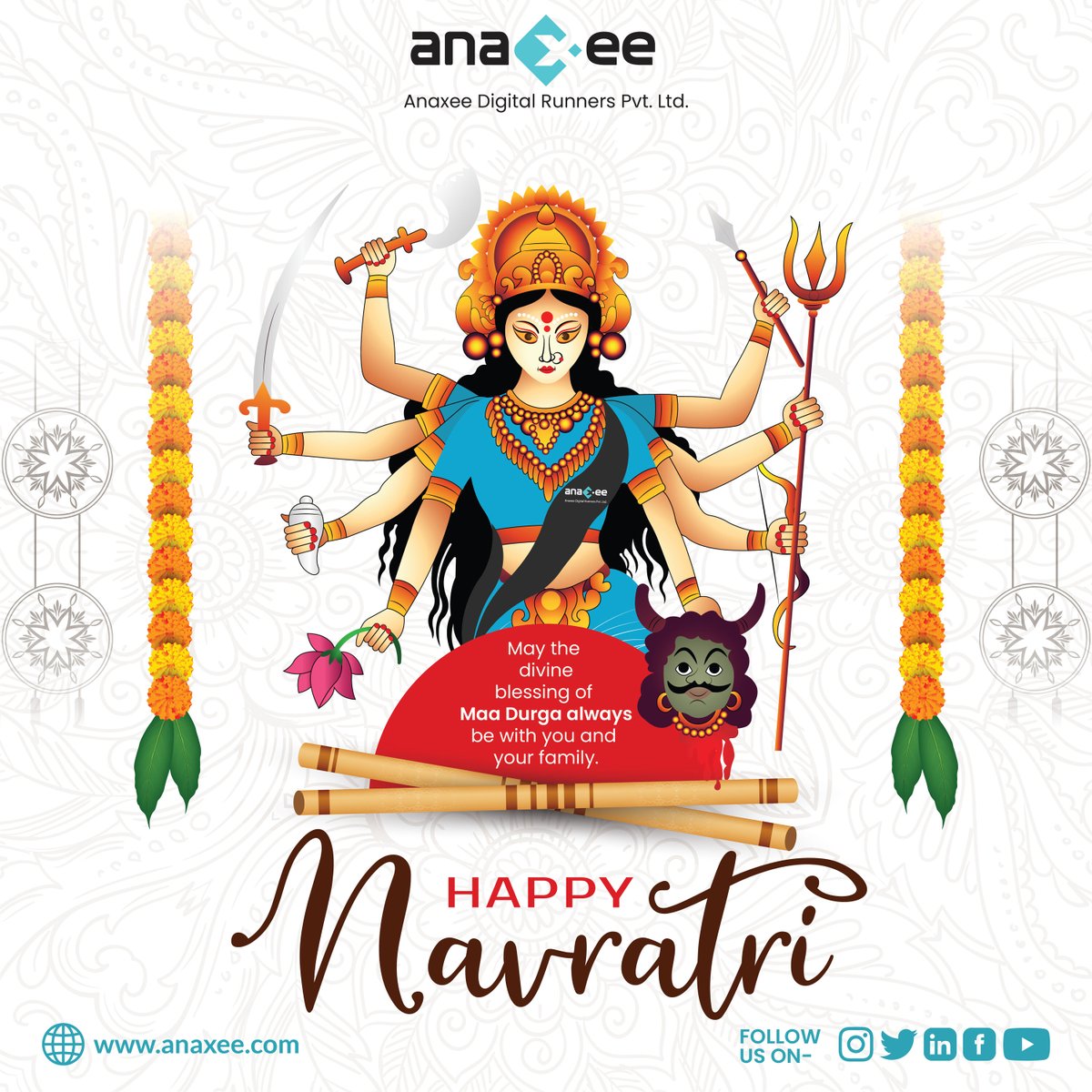 Experience the magical beauty of Maa Durga and feel her divine presence. Here's wishing you and your family a very Happy Navratri from Anaxeeans. 

#navratri #maadurga #festivals #indianfestivals #celebration #garba #navratrispecial #india #durgapuja