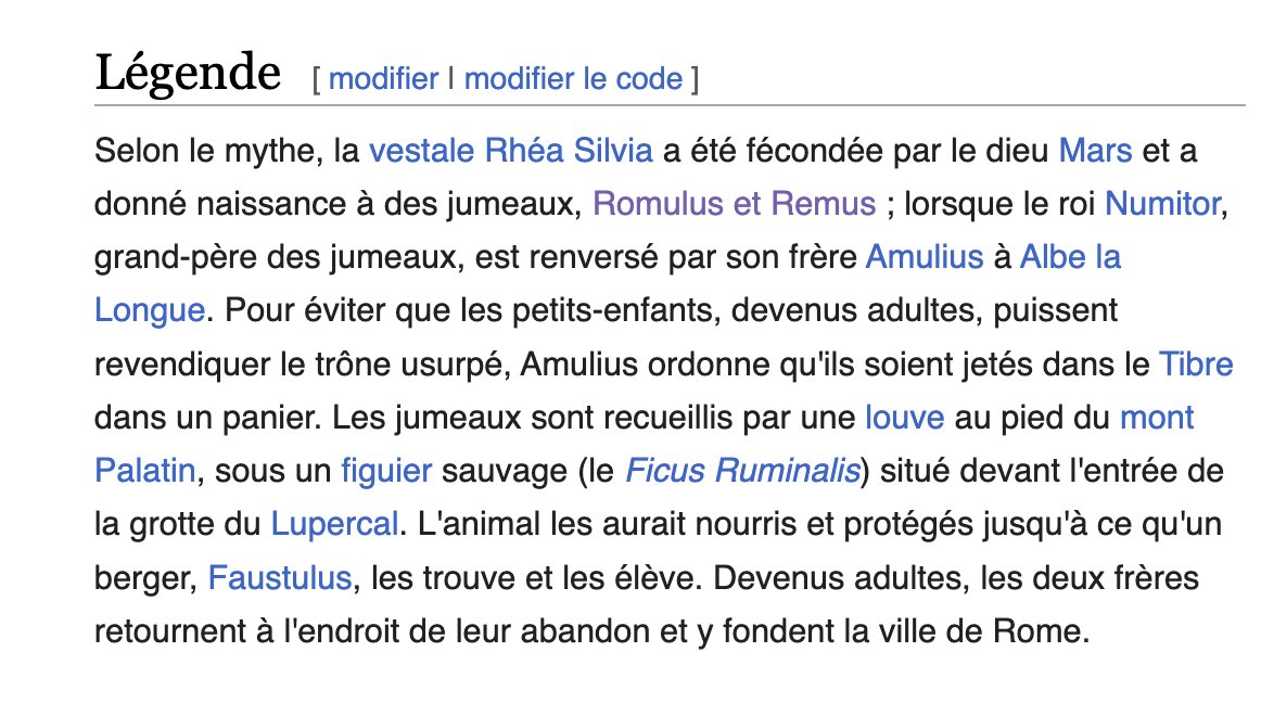 <a href="/JRochedy/">Julien Rochedy</a> Vous confondez UNE LÉGENDE avec les faits historiques. Cela prouve que la "banane" n'est pas Sandrine Rousseau mais vous!
Et en plus vous connaissez mal cette légende ! 
Une louve n'a pas "créé  l'Italie". Elle aurait juste élevé Romulus et Remus, les fondateurs DE ROME!