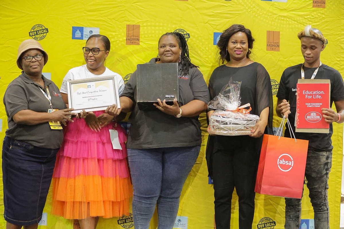 DBNBusinessFair's tweet photo. A huge CONGRATS to our 1st place winners of the #DBF24 #BestStand Competition, #AWCcc 🎉!
They walk away with amazing prizes, courtesy of our fantastic sponsors, @AbsaSouthAfrica , @MTNza , @HuaweiZA , #boardroomtokitchen, @DurbanChamber & @BostonCityCampu ✨💯! https://t.co/B3ut1erYxO