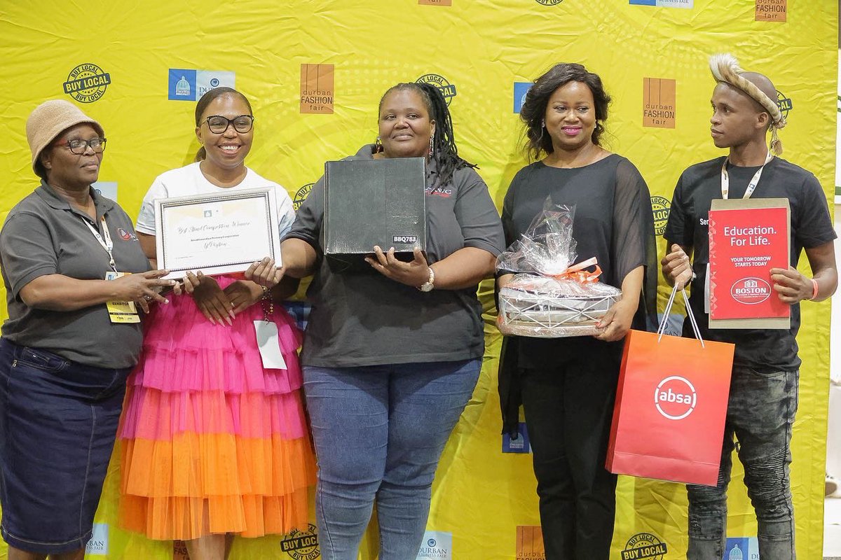 DBNBusinessFair's tweet photo. A huge CONGRATS to our 1st place winners of the #DBF24 #BestStand Competition, #AWCcc 🎉!
They walk away with amazing prizes, courtesy of our fantastic sponsors, @AbsaSouthAfrica , @MTNza , @HuaweiZA , #boardroomtokitchen, @DurbanChamber & @BostonCityCampu ✨💯! https://t.co/B3ut1erYxO