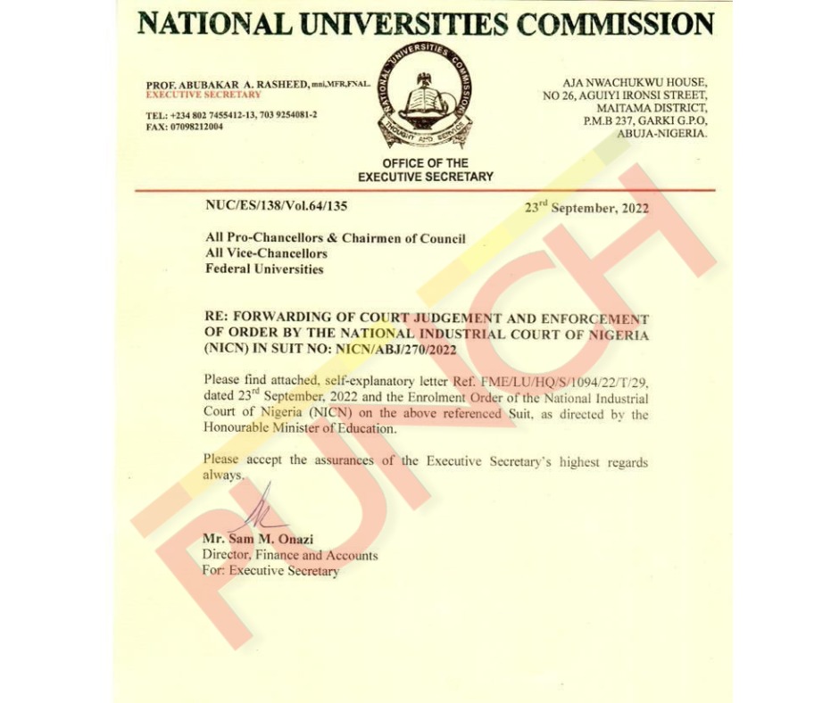 MobilePunch's tweet photo. PHOTOS:  Letter Ordering VCs To Reopen Varsities

The Federal Government through the National Universities Commission has ordered vice-chancellors to re-open schools and allow students resume lectures. https://t.co/jf7u1ROdYw