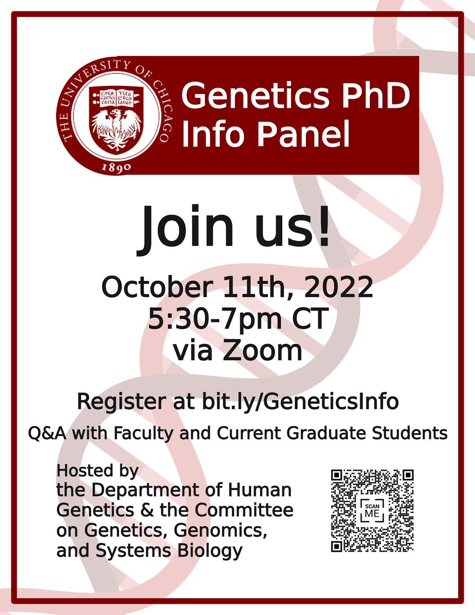 Maggie Steiner (@maggiecsteiner) on Twitter photo Interested in grad school in genetics? Check out this upcoming panel hosted by <a href="/HGEN_UChicago/">Human Genetics @ UChicago</a> and <a href="/UChicagoGGSB/">UChicagoGGSB</a> to learn about the application process and meet current students/faculty! 🧬 Interested in grad school in genetics? Check out this upcoming panel hosted by <a href="/HGEN_UChicago/">Human Genetics @ UChicago</a> and <a href="/UChicagoGGSB/">UChicagoGGSB</a> to learn about the application process and meet current students/faculty! 🧬