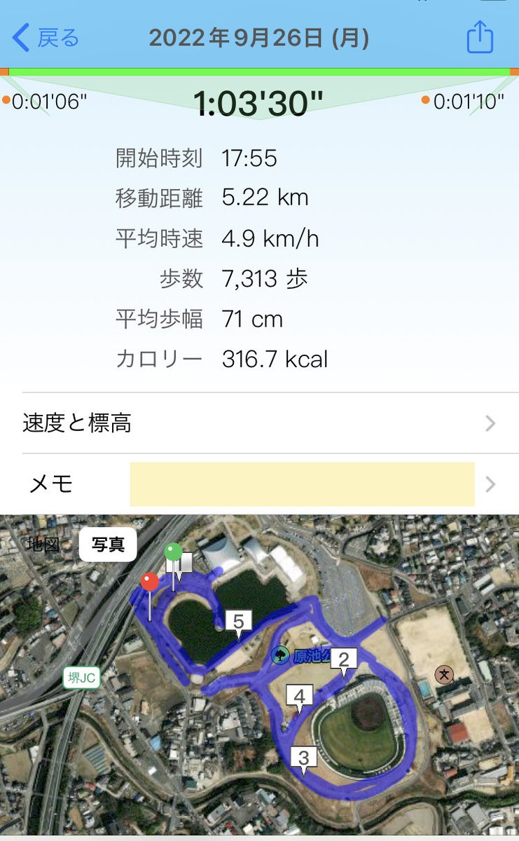 motsubo's tweet photo. OC->M堺土師町->I泉北->原池P( #nordicwalking )->d深井駅前->OC #ソロポタ #Cycopath #tern #NodeD8i #チャリ活 #JNFA #nw #なんば歩き #ノルディックウォーキング #Catwalk DONE https://t.co/50IR2fcfBL