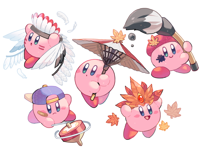 kirby backwards hat paintbrush hat umbrella feathers no humans bandaid  illustration images