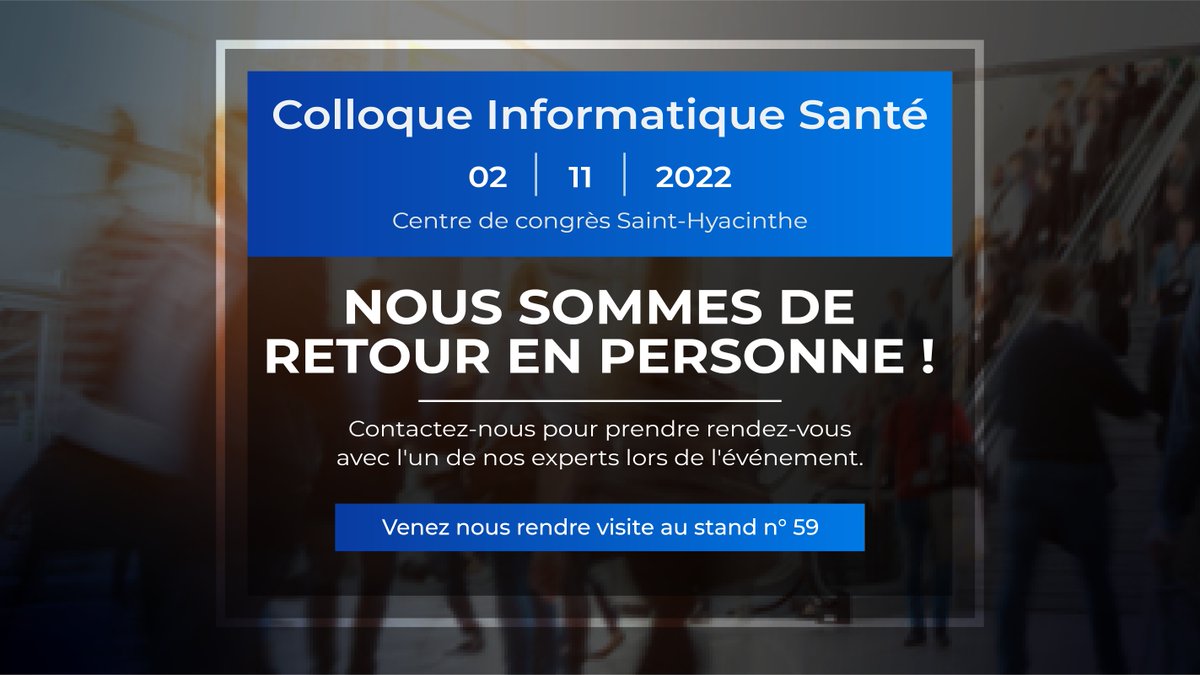 CrescendoCorp's tweet photo. Nous sommes ravis de faire notre retour en personne au Colloque informatique santé le 2 novembre. Venez nous voir au stand numéro 59 !
#informatique #santé https://t.co/H5YNguvMp7