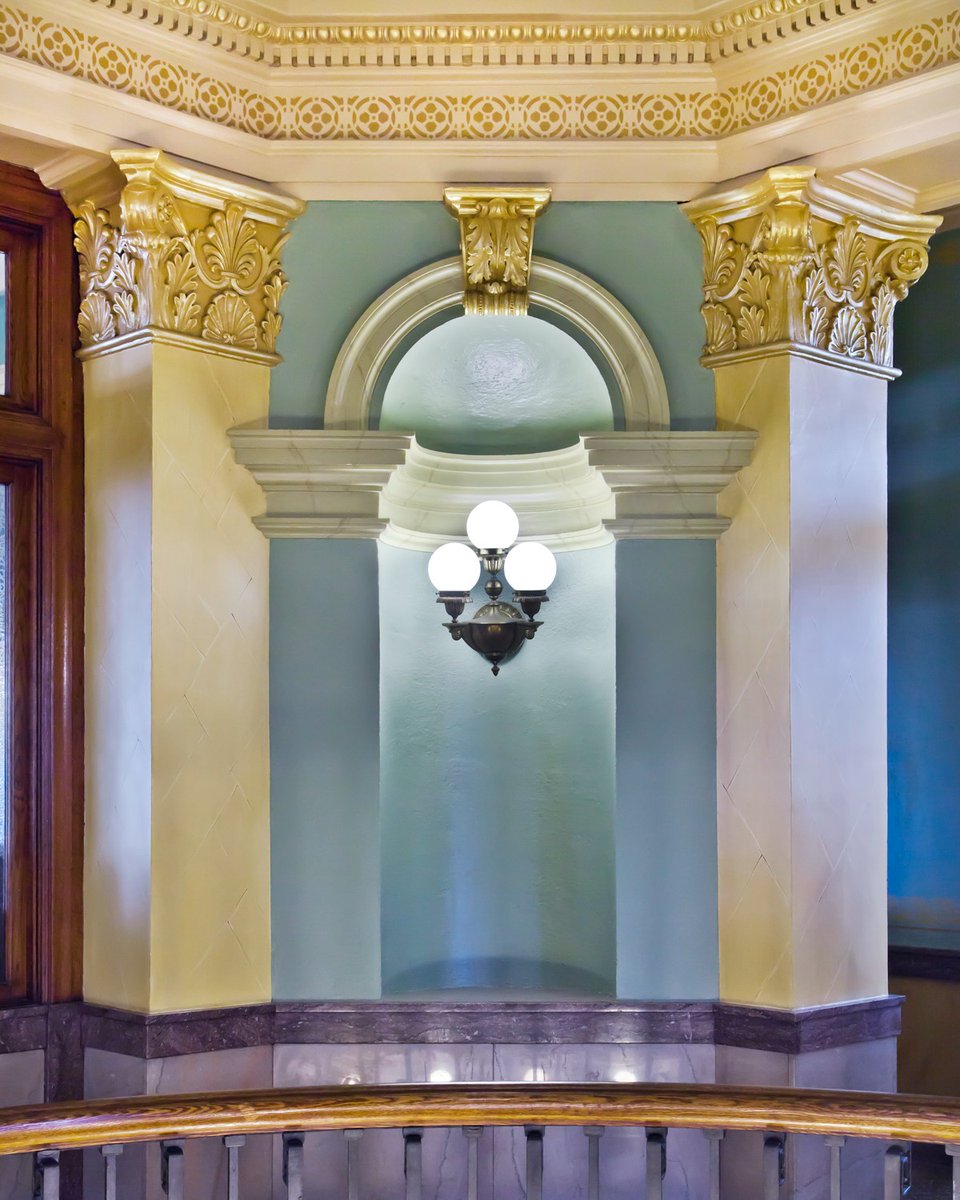 JohnCanningCo's tweet photo. Our #Restoration & Preservation project at the MN #GrantCountyCourthouse involved a #HistoricPaintStudy to determine the original #DecorativeCampaign. This original #Decoration was #Uncovered, #Replicated & #Restored, as shown here in the #BeforeAndAfter of the 2nd story rotunda. https://t.co/F2tDOHniL4