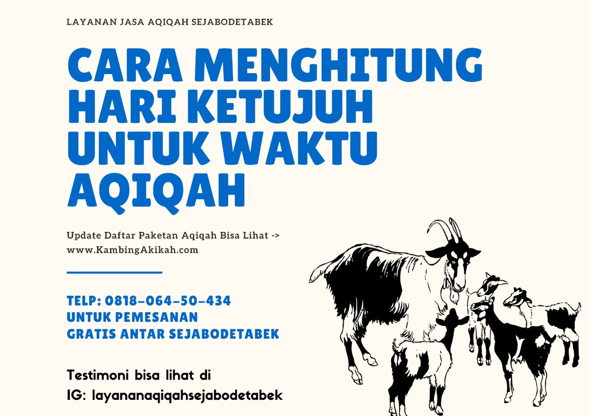 Momen seumur hidup cuman dilakukan sekali, Jangan sampe salah hitung. Cara menghitung hari ketujuh untuk pelaksanaan aqiqah bisa baca di bit.ly/3xSxPKj

Layanan antar gratis sejabodetabek dan boleh bayar setelah pesanan sudah sampe dirumah.