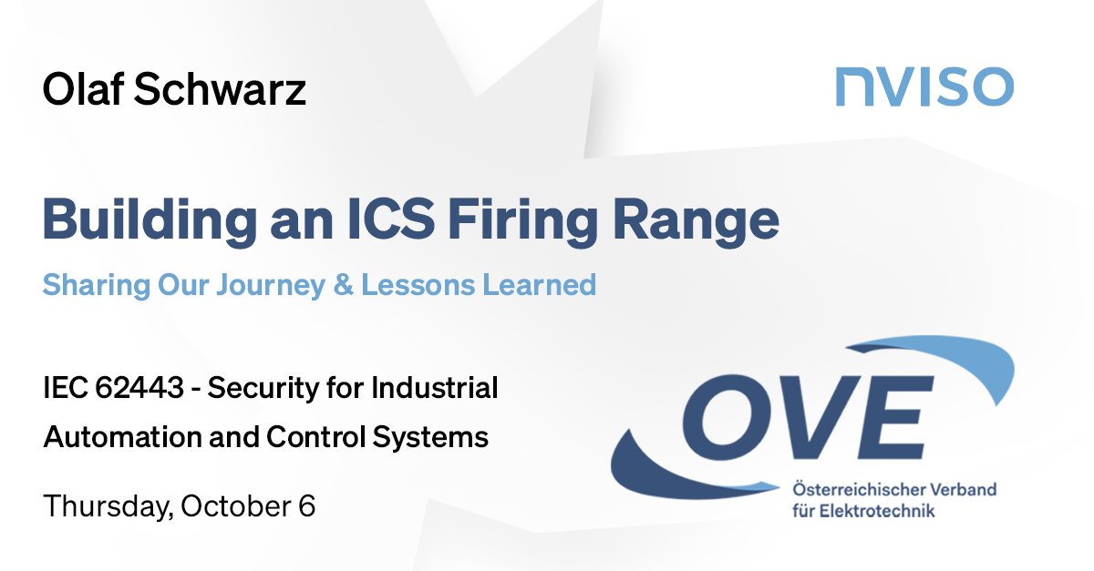 Join Olaf Schwarz (<a href="/b00010111/">b00010111</a>), Incident Response, Digital Forensic &amp; Threat Intelligence Expert at NVISO, next week at the <a href="/OVEpr/">OVE</a> Security for Industrial Automation and Control Systems conference to learn about our journey to build a #ICS Firing Range.

loom.ly/-YAJk0k