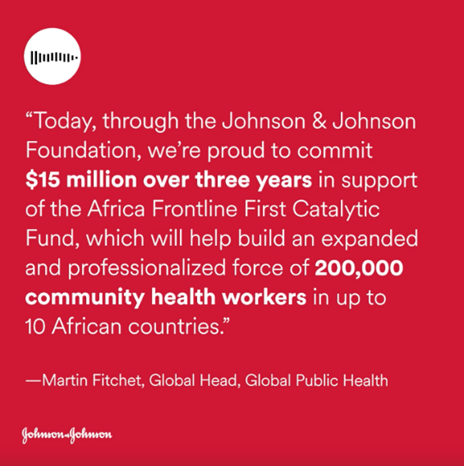 mattifulham's tweet photo. To strengthen community health systems across Africa and deliver care where it’s needed most, #JNJ has committed $15M to the Africa Frontline First Catalytic Fund, a partnership between @GlobalFund &amp; @Frontline1st. https://t.co/4rzhGww9nP