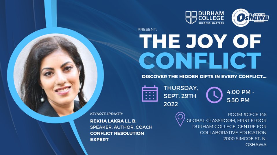 DC_FBUS's tweet photo. 🎉Free Student Event This Week!🎉: 'Come learn some helpful skills and techniques on conflict! 
Connect with expert Rekha Lakra for a fascinating master class in conflict resolution!
https://t.co/kV4KsYZcHq...
#durhamcollege #ConflictResolution  #dcproud #oshawachambers https://t.co/V505RCl65a