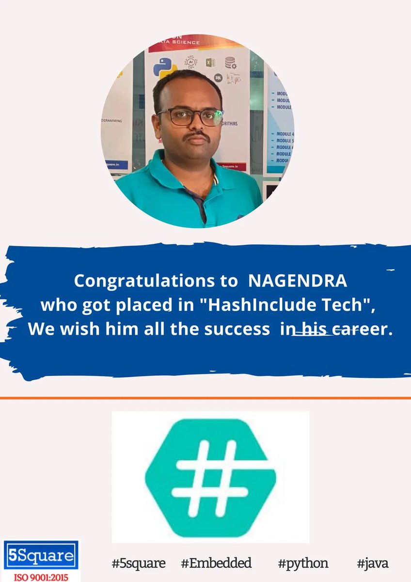 5squareblr's tweet photo. Congratulations to NAGENDRA who got placed in "HASHINCLUDE TECH". We Wish him all the success in his career.
#5square #placement #embedded #python #java https://t.co/MOIRayLgMD