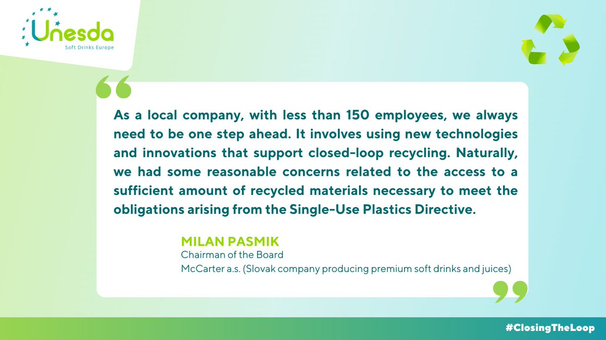 UNESDA's tweet photo. Big challenge to meet the 🇪🇺#rPET targets despite our investments in #FullCircularity of our #PETbottles
Why so?
⚠️We, incl. our SMEs, can't access the necessary #rPET issued from our #packaging
📣We need priority access to our #rPET👉 https://t.co/anWeAjSiED
#ClosingTheLoop https://t.co/BjPj8bfSJs