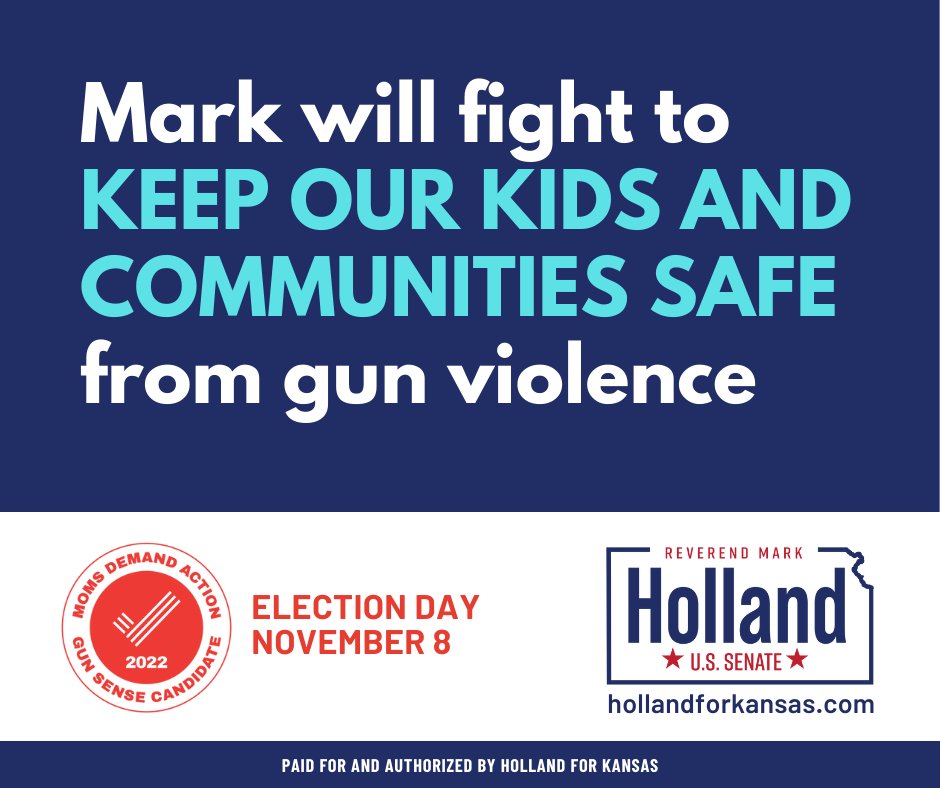 Jerry Moran voted against the first BIPARTISAN gun safety bill in nearly 30 years. Send #GunSenseCandidate Rev. Mark Holland to the U.S. Senate on Nov 8th. I will fight to keep our kids and communities safe from gun violence.
#VoteHollandOnNov8 #WhenWeVoteGunLobbiesLose