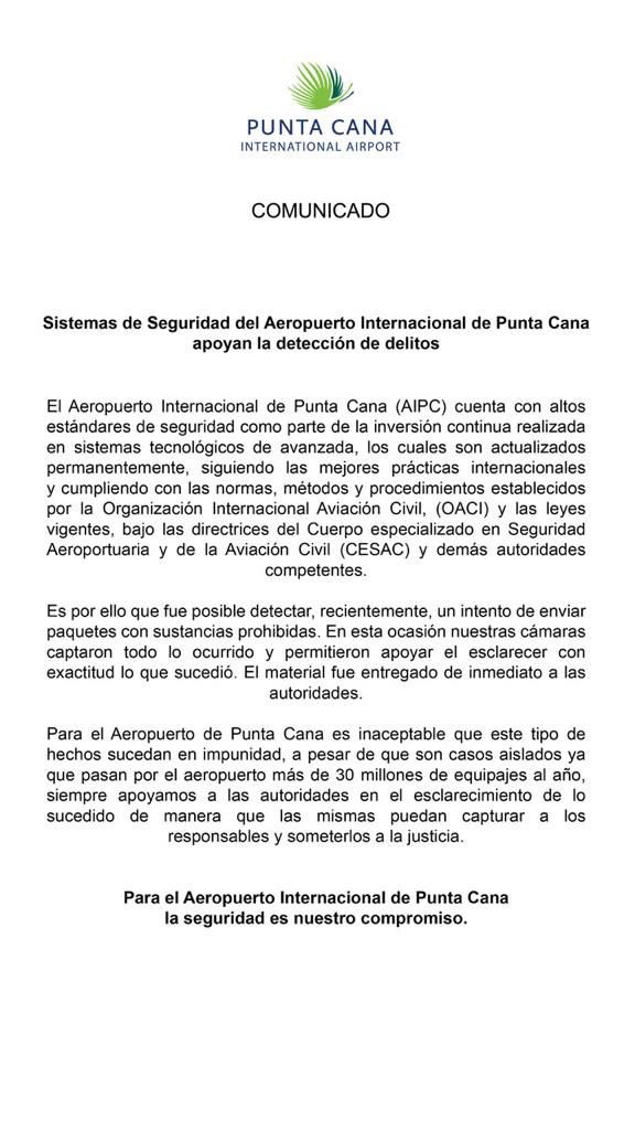 Comunicado del Aeropuerto Internacional de Puntacana - PUJ sobre la seguridad aeroportuaria.