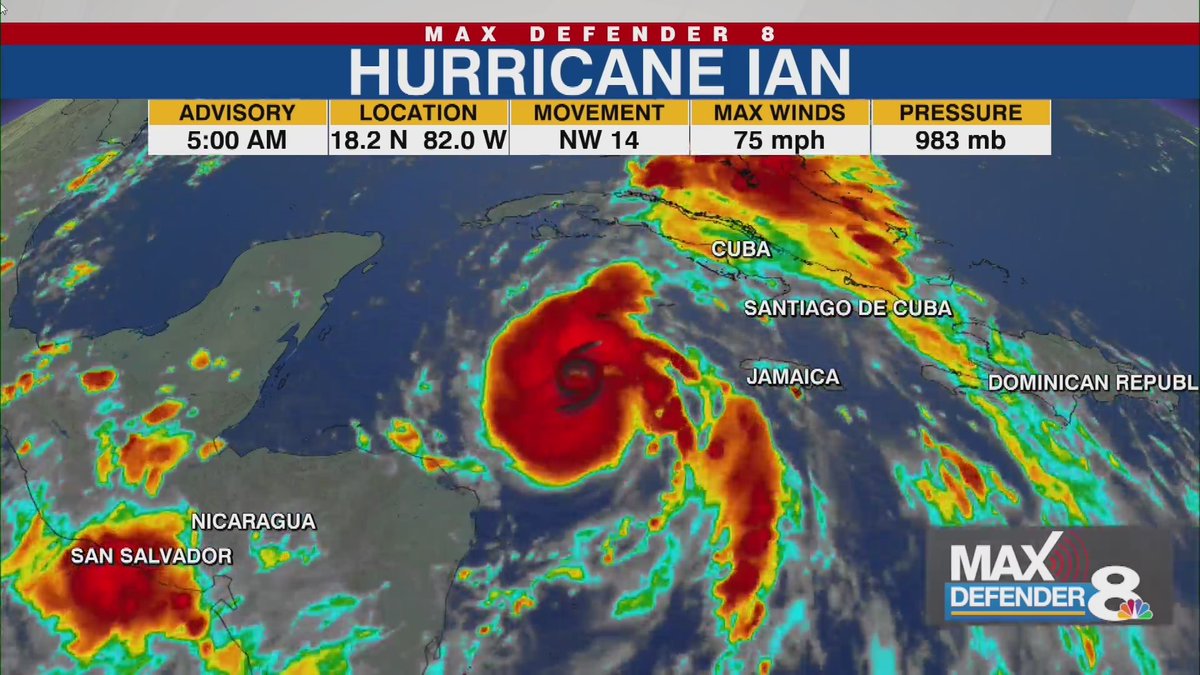 colleenseitz's tweet photo. Here we go! : Ian strengthens into hurricane with 75 mph winds, forecast to rapidly intensify today https://t.co/8kxRfhqWQN https://t.co/Y3jhGubl4u