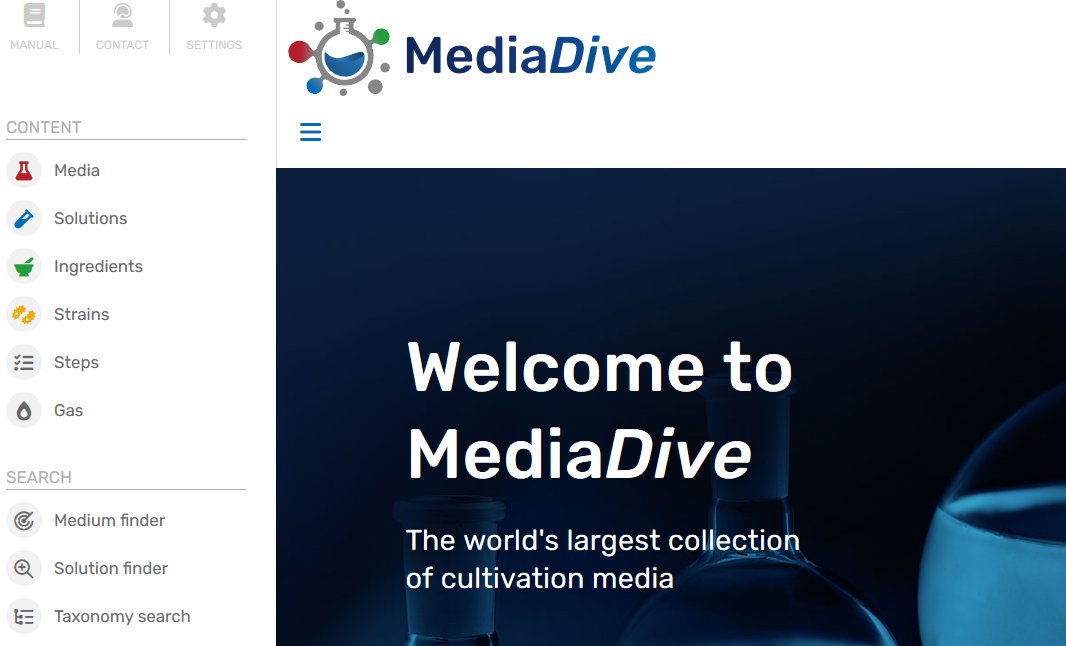 MediaDive /<a href="/DSMZMediaDive/">MediaDive</a>: the expert-curated #cultivation media database 
- recipes, instructions and composition of &gt;3200 standardized cultivation media for &gt;40 000 microbial strains from all domains of life
-info freely downloadable (CC BY 4.0) 
➡️mediadive.dsmz.de
1/n