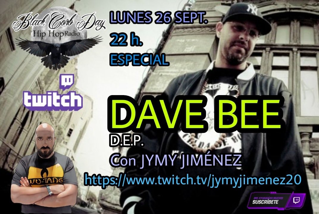 Dobleache's tweet photo. El bueno de @jymy_jimenez de @blackcorbday ha montado un programa especial dedicado a #DaveBee! para esta noche de lunes. Habrá que darle un vistazo, una escucha…o ambas. https://t.co/RLaXNzMg51
