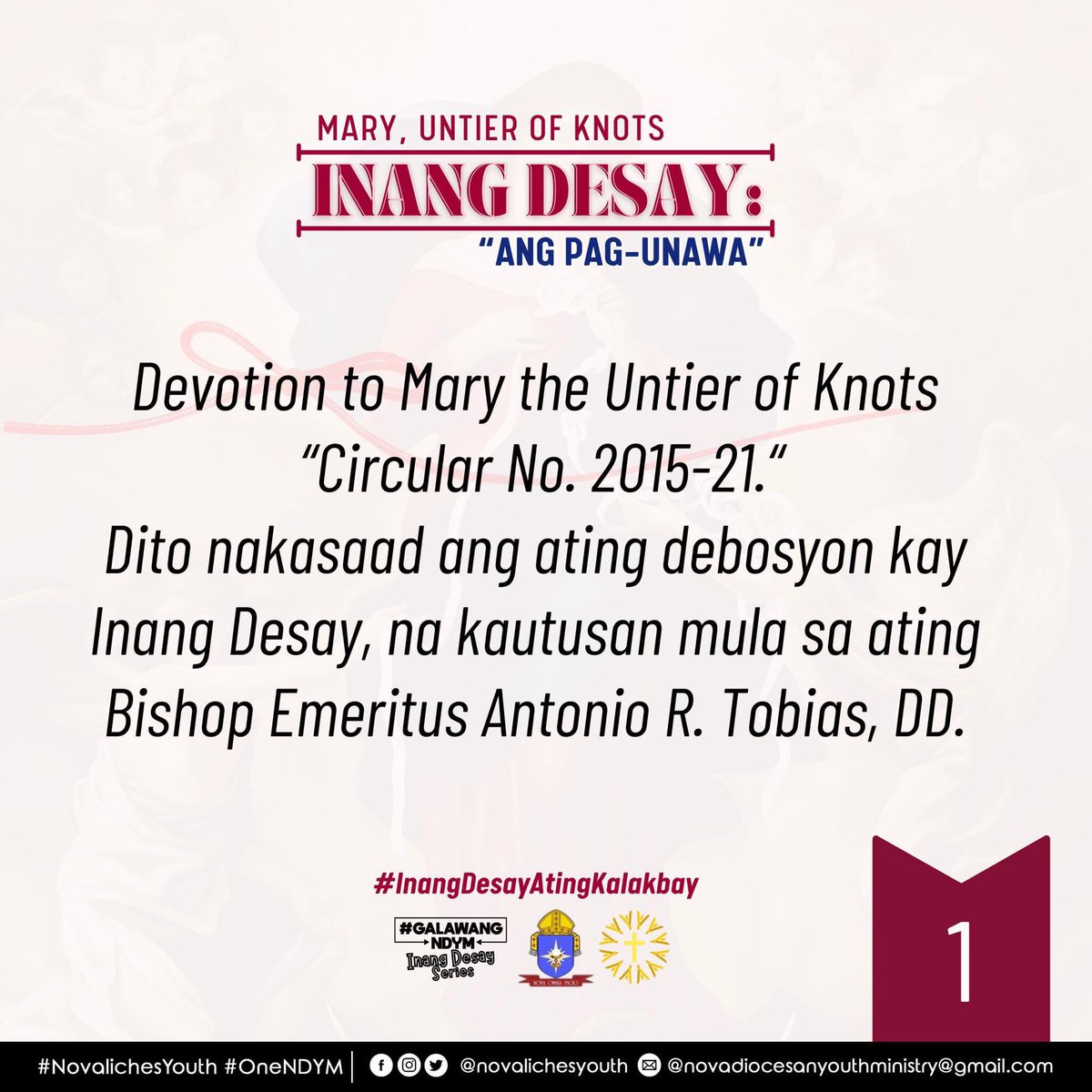 novalichesyouth's tweet photo. INANG DESAY: PAG-UNAWA

Magandang araw, Kalakbay!

Narito ang ilang impormasyon upang mas maunawaan kung bakit si Mary, Untier of Knots, o mas kilala bilang Inang Desay, ang Patron ng mga Kabataan ng Novaliches. 

#InangDesayPaguunawa
#NovalichesYouth
#OneNDYM https://t.co/rV1YAZbMr8