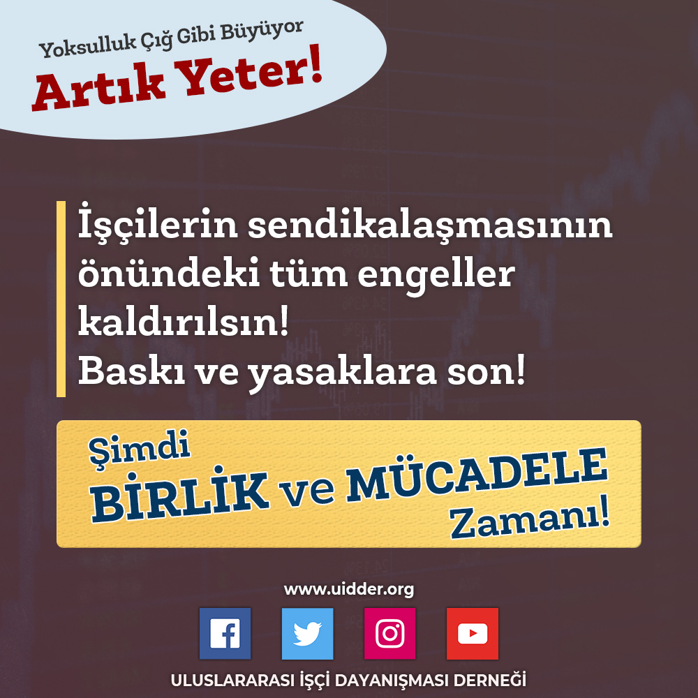 UİD-DER (@uid_der) on Twitter photo 2022-09-26 12:33:35 İşçilerin sendikalaşmasının önündeki tüm engeller kaldırılsın!
Baskı ve Yasaklara Son!
#ArtıkYeter #enflasyon #ekonomi #ekonomikkriz #faturalar #KrizinFaturasıPatronlara #asgariücret #ZamlarGeriAlınsın #yoksulluk #sendika #işsizlik #barınma #kapitalizm #sömürü İşçilerin sendikalaşmasının önündeki tüm engeller kaldırılsın!
Baskı ve Yasaklara Son!
#ArtıkYeter #enflasyon #ekonomi #ekonomikkriz #faturalar #KrizinFaturasıPatronlara #asgariücret #ZamlarGeriAlınsın #yoksulluk #sendika #işsizlik #barınma #kapitalizm #sömürü