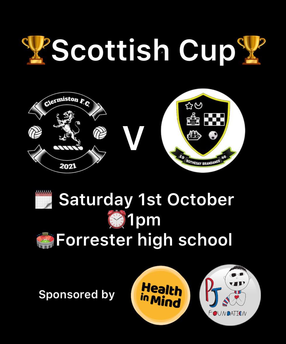 It’s Scottish cup week for the boys as they take on @BrandanesR. Both teams coming into the game on good form, should be a good one. The team would appreciate it the support this Saturday. Mon the clerry 🟣⚪️⚫️