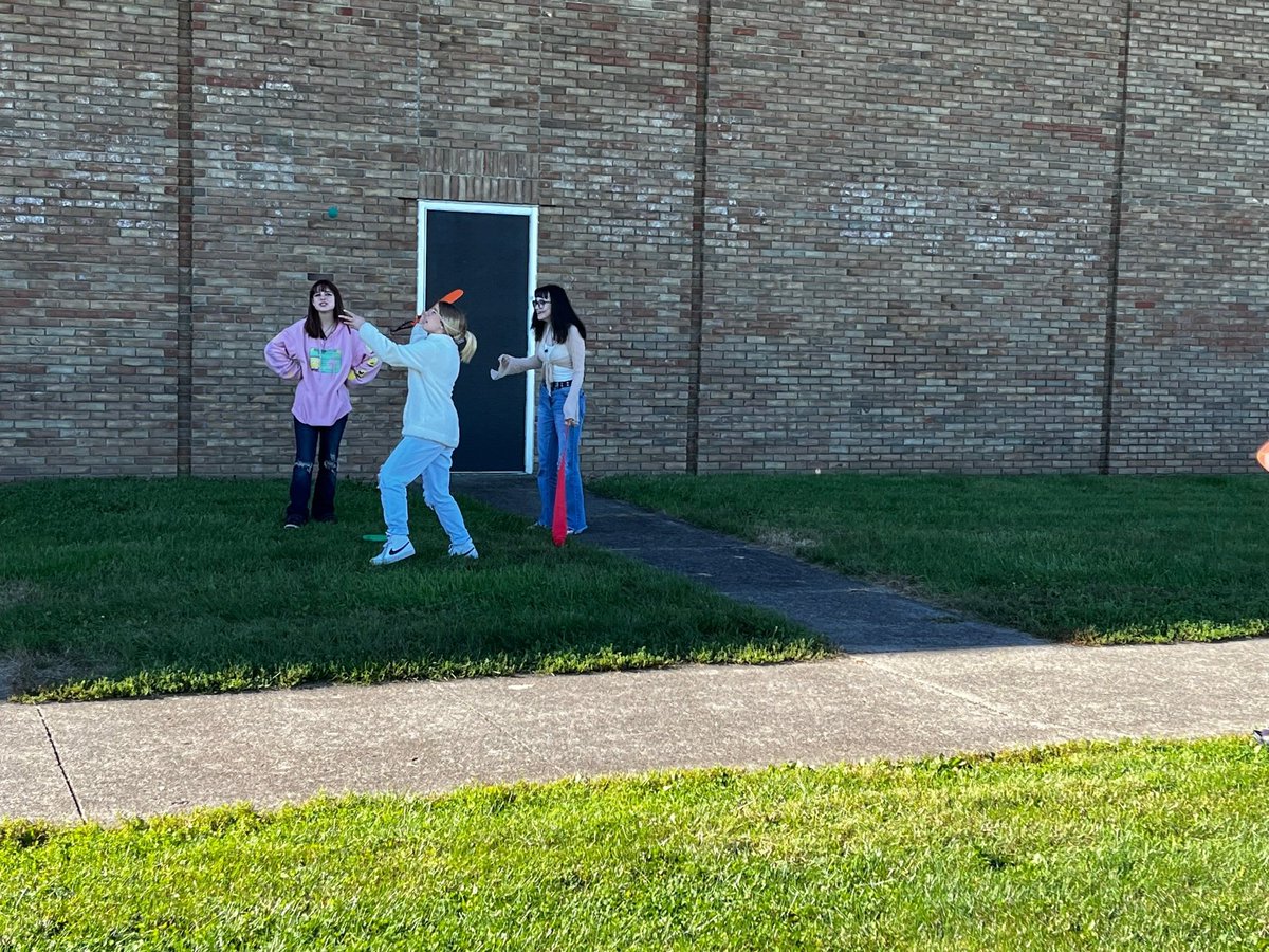 Mr. Frost had his PE students play "All Sports Golf" on Friday. Students were in groups and each group had different items to throw/kick. There were multiple "holes" and the groups compete against each other. It was very creative and the students loved it!