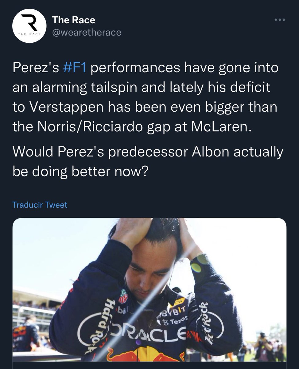 chacho_lml's tweet photo. Nada nuevo bajo el sol. Así es la #F1 real.
 La campaña de 'golpeteo' de @wearetherace contra @SChecoPerez rumbo al Gran Premio de Singapur fue directa. Y nadie de RBR dijo algo. No es la primera vez y Checo suele engallarse ante esas 'calentaditas'. https://t.co/Sls9fnynPf
