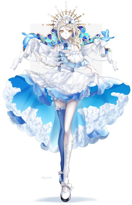 「blue thighhighs single thighhigh」 illustration images(Latest)