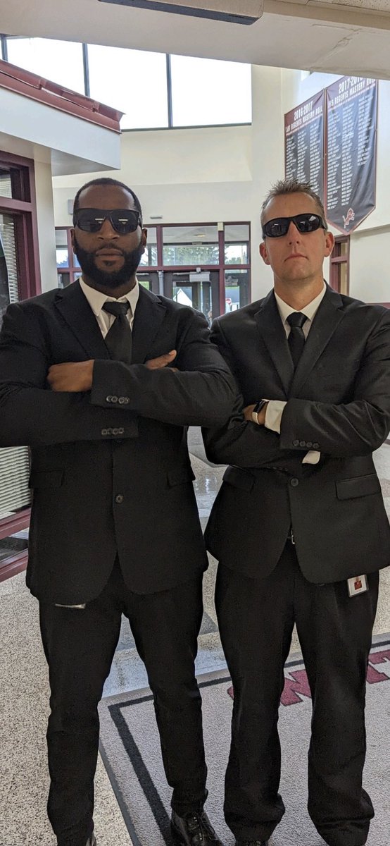 Hoco week.  #meninblack @LyonsSchools #twinday