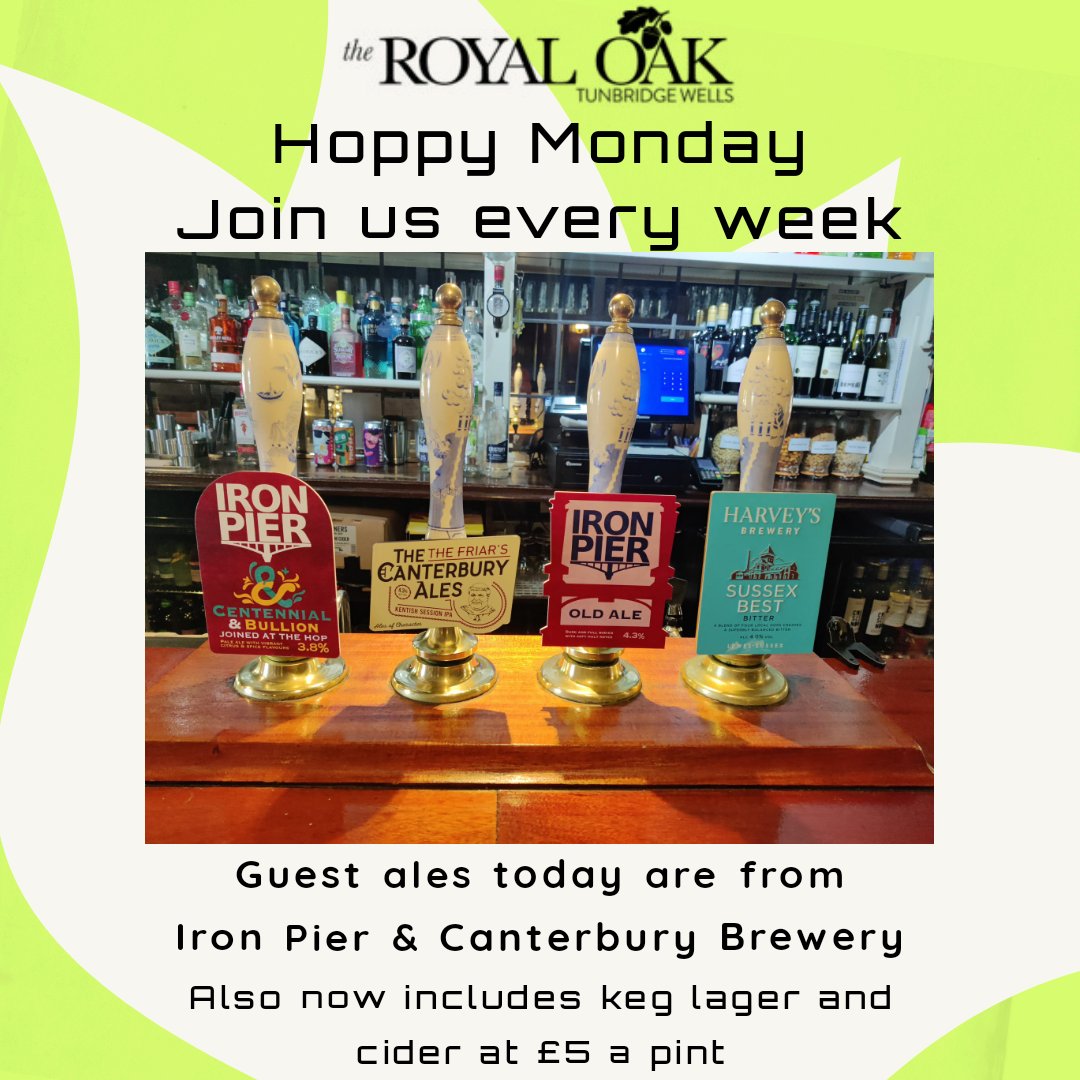 Welcome to Hoppy Monday.  Guest ales today are from Iron Pier Brewery &amp; Canterbury Ales.  OPEN from 4.

We will also be showing the England V Germany match on our Big screens from 7.45 tonight