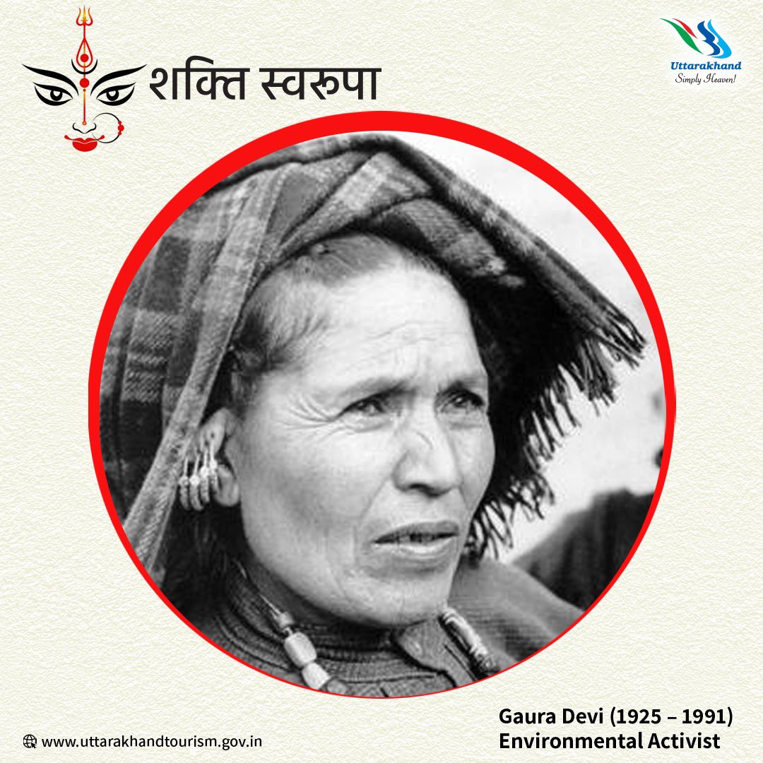 UTDBofficial's tweet photo. In 1974, in Reni village of Uttarakhand, a fearless Gaura Devi &amp; her women compatriots peacefully prevented the felling of a large number of trees, launching one of the most iconic environmental campaigns in the world called Chipko Movement. https://t.co/3sOdxKocmO