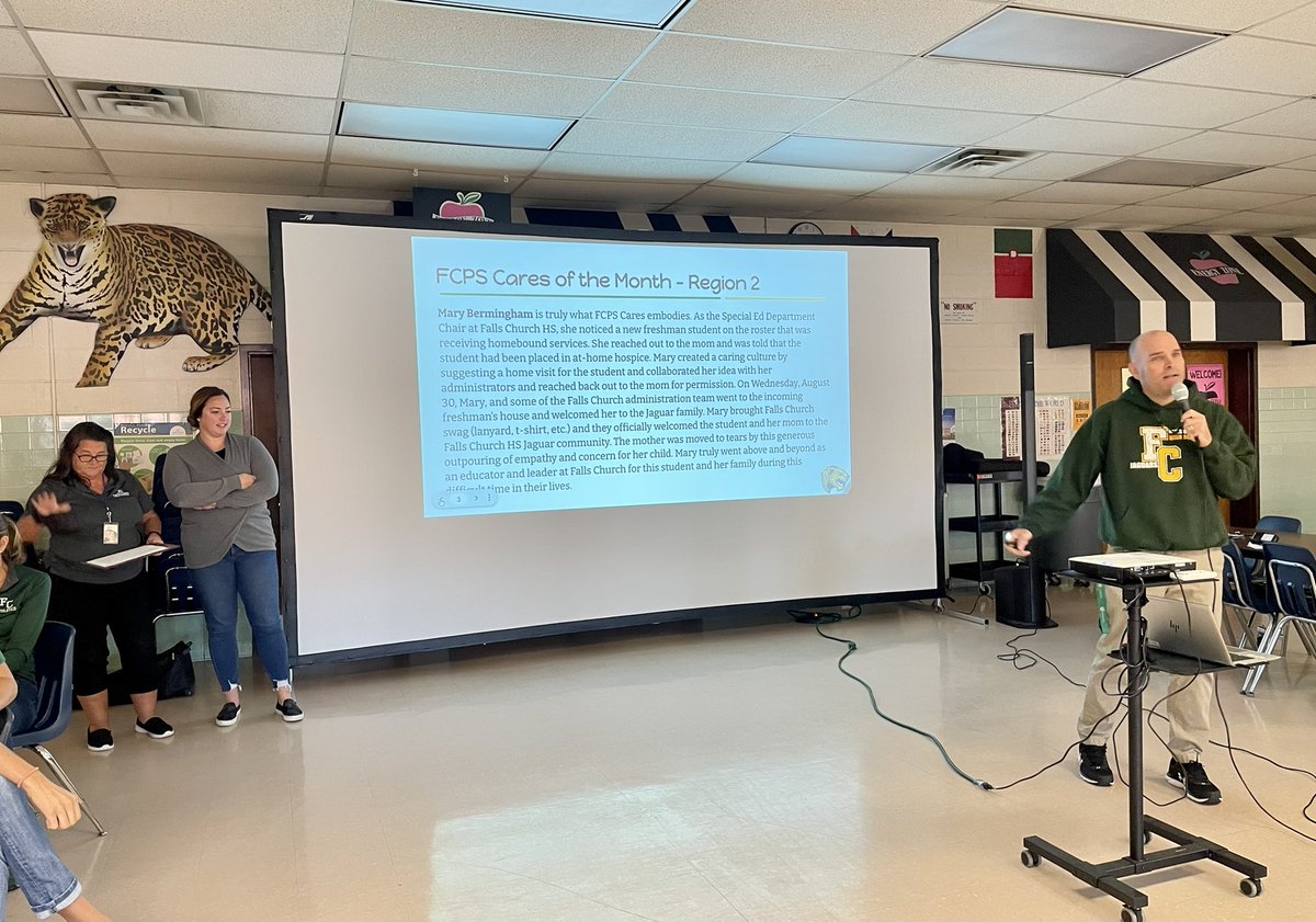 FallsChurchHS's tweet photo. We are so fortunate to have Mary Bermingham as our Special Education Department Chair here at Falls Church High School! She is truly an employee who cares! #FCPSCares @FCPSR2 @marykbermingham https://t.co/1GBiO6DGy2