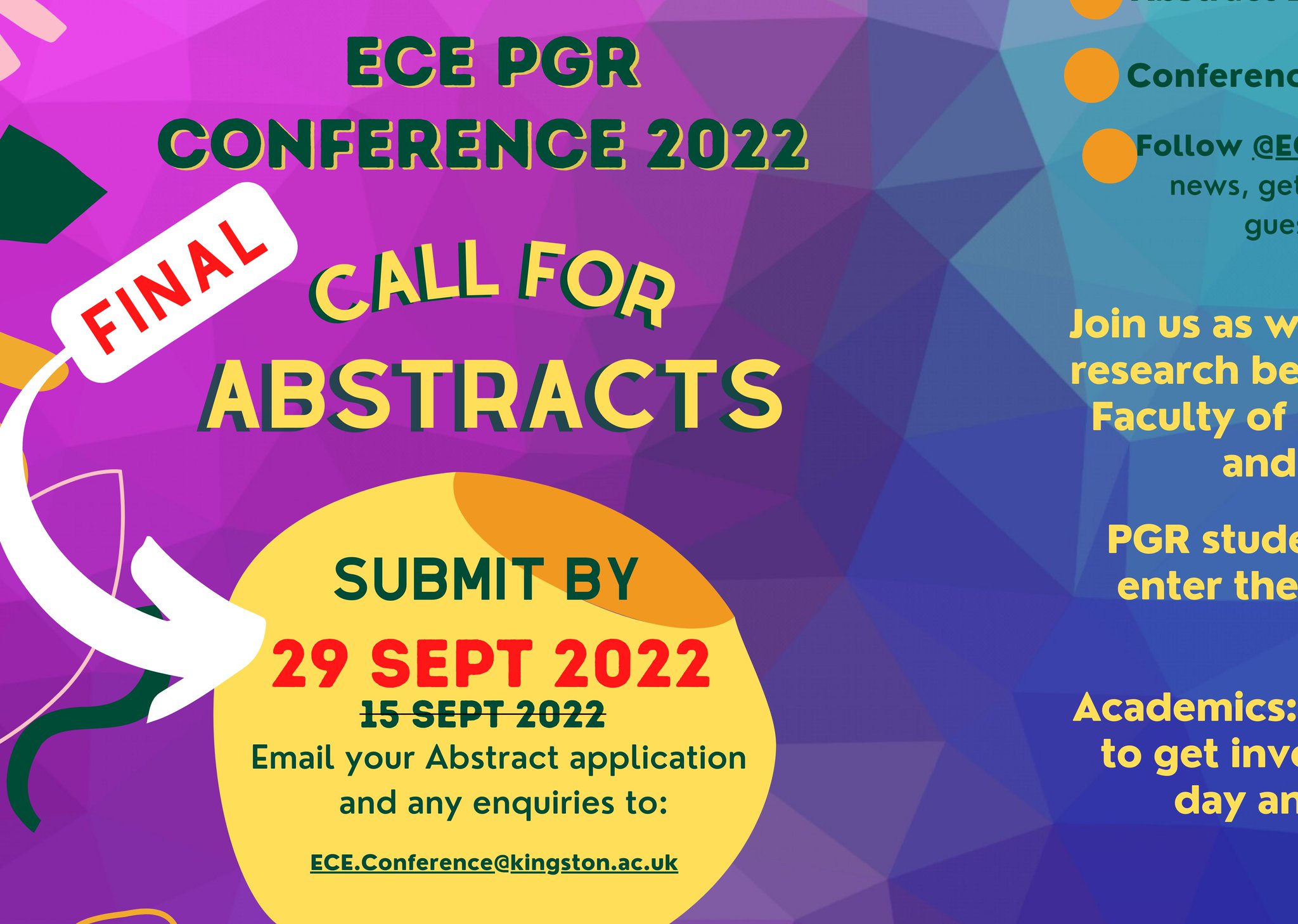 Kingston University ECE PGR Conference on Twitter "3 days to go until