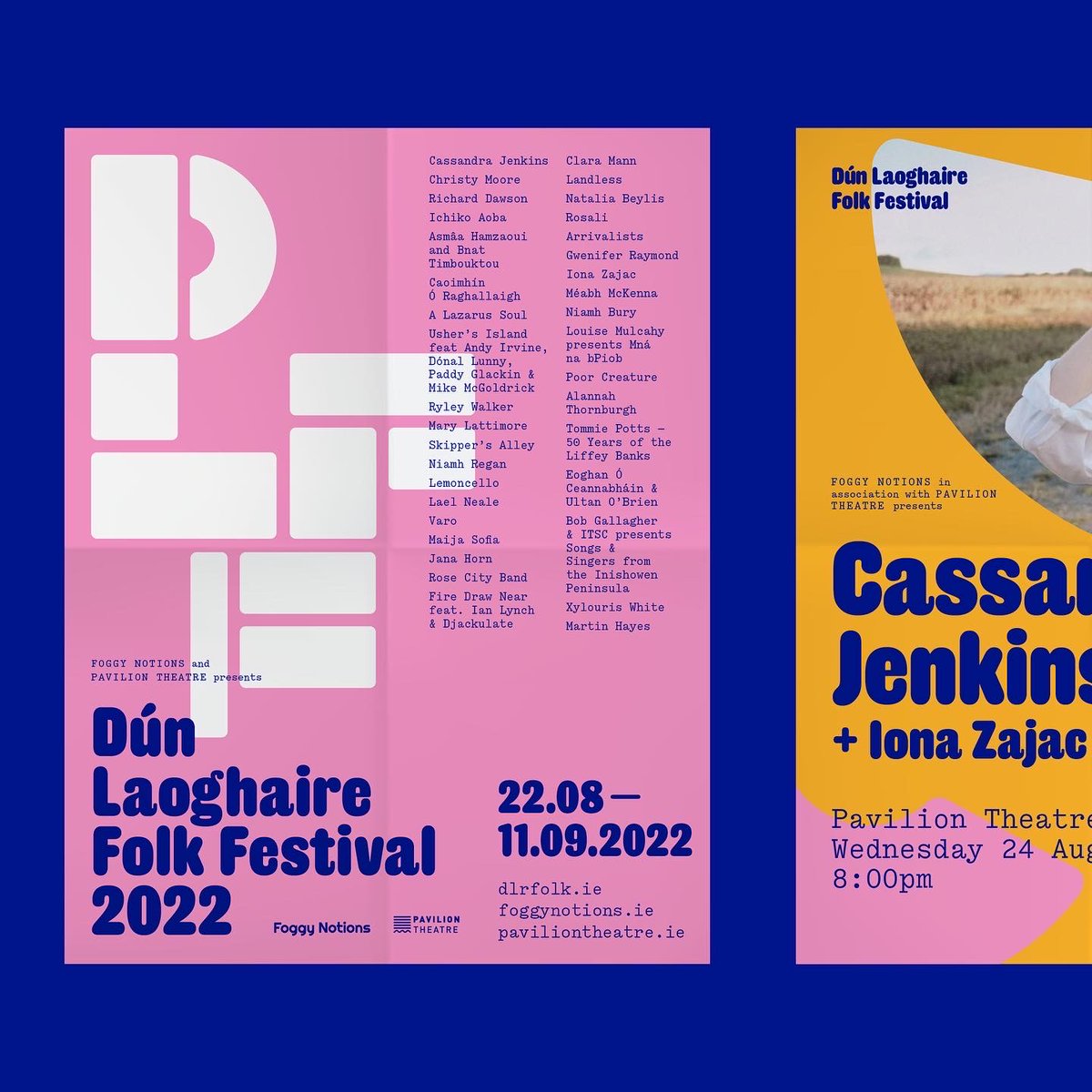 PaulGuinan's tweet photo. Visual identity, print and digital communications for Dún Laoghaire Folk Festival 2022. 70+ artists and 20 events spanning music, film and discussion presented by @foggynotions and @PavilionTheatre https://t.co/rlkrvLd4Bh