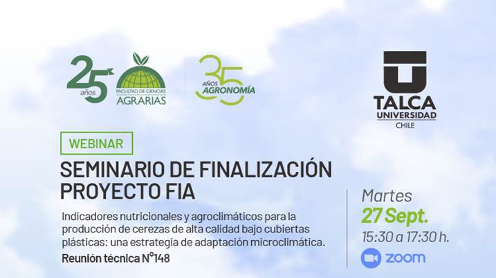 agrariasutalca's tweet image. El Centro de Pomáceas te invita al webinar de finalización del proyecto FIA: “Indicadores nutricionales y agroclimáticos para la producción de cerezas de alta calidad bajo cubiertas plásticas” este  27 de septiembre a las 15:30 hrs.

Link de inscripción

forms.gle/LSjnHVwWR6xt78…