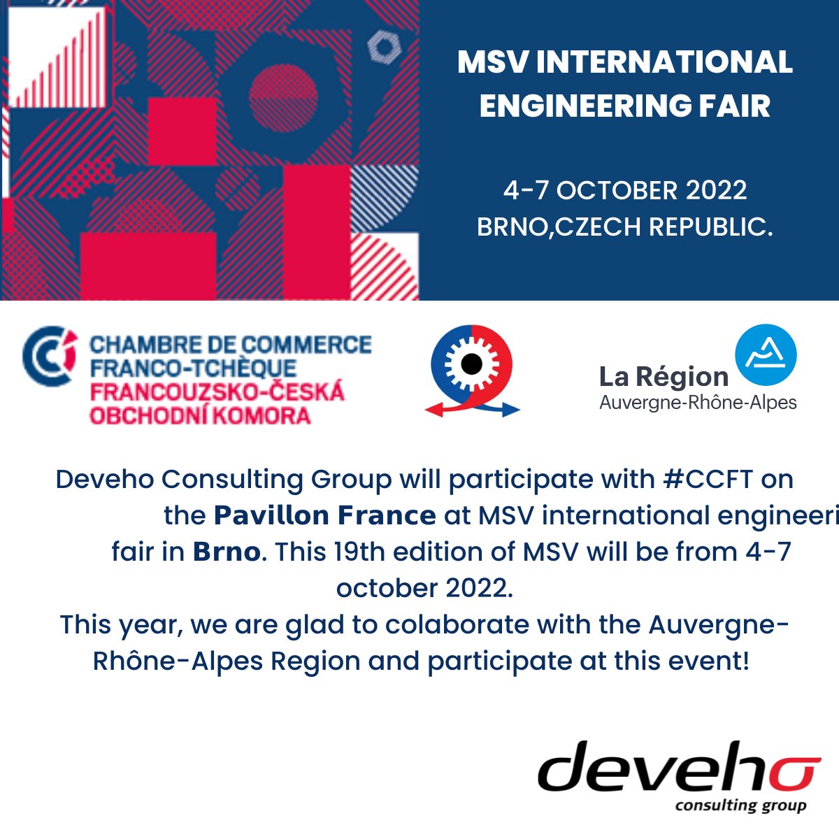 Brno přijíždí ! 
Deveho will take part at #MSV international engineering fair, the 4-7 October 2022.
Brzy na viděnou 😄
#ERP solutions, #Industy4.0 and #digitization challenges.